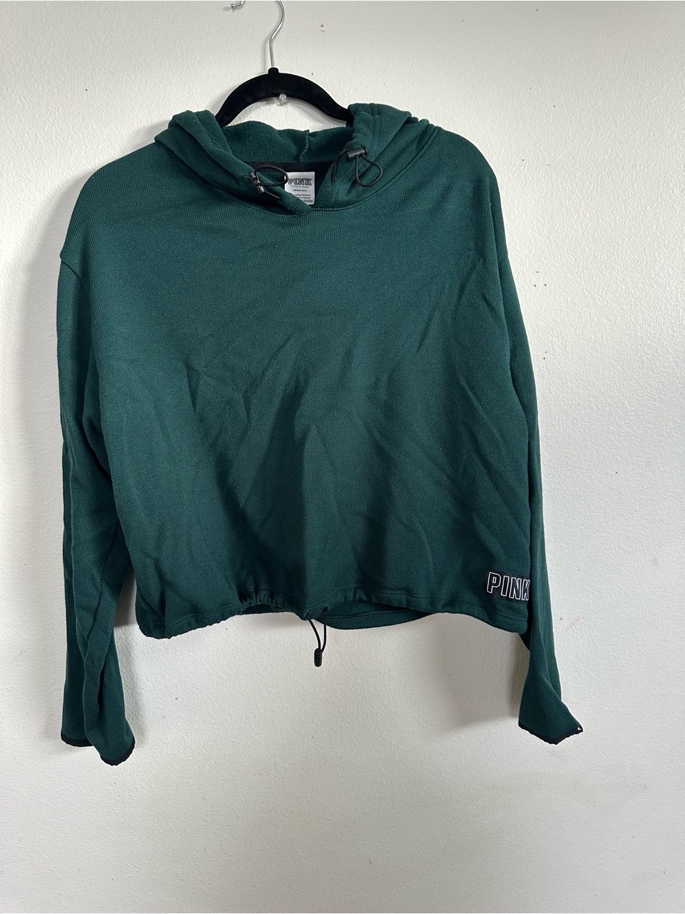 PINK Victoria's Secret Dark Green Cropped Hoodie Sweatshirt
